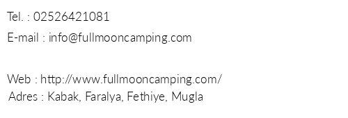Full Moon Camp telefon numaralar, faks, e-mail, posta adresi ve iletiim bilgileri